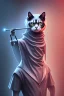 Placeholder: grim reaper cat, 4k, trending art, weird perspective, mirrors, reflection, water, smoke, realism, spray paint, chalk, fine pencil