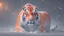 Placeholder: Gorgeous white orange sabre tooth tiger with glowing red eyes in a snow storm at night