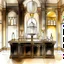 Placeholder: sketch of art deco style cocktail bar with realistic textures, very loose ink and soft watercolor washes