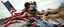 Placeholder: hi speed bad ass cyber punk masculine realistic mickey mouse rambo humanoid with hairy arms and chest, on quad, motion blurred background, holding american flag