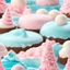 Placeholder: detailed peaceful landscape made of cake frosting, cotton candy, ice cream, strong texture, extreme detail, octane render