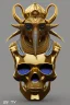 Placeholder: Egyptian god alien, cracks in the voodoo head, wicked, eyes, crown, Elephant, 8k, finely detailed, photo realistic, tiger turquoise skull head gold dragon space alien snow skeleton gold gorilla silver crown silver eyes