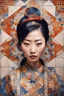 Placeholder: abstract editorial image, asian woman portrait, moroccan tiles pattern, mixed media