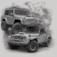 Placeholder: technical concept study, pencil sketch, sigle digital, inspired from Vintage Jeep Toyota