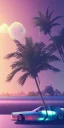 Placeholder: 1980's aesthetic vaporwave palm trees with spheres and car