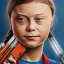 Placeholder: portrait of Greta Thunberg armed with a gun