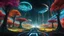 Placeholder: hyper realistic, tron legacy movie, aliens creatures, space ships of the future, city of the future, green nad dark red trees , forest, yellow, blue, purple, orange, space, planets, god creations