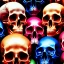 Placeholder: a picture of a dark, comedic, anatomically correct wall of colorful tightly packed skulls of varying sizes and expressions, photo realistic, insanely meticulous, highly detailed, part of a collection of bones on display, 64k, dystopian, vray