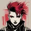 Placeholder: punk girl, illustration by <kilian eng> <Yoji Shinkawa>, darkred tones,