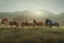Placeholder: illustration horses of different colors in a field from afar