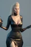 Placeholder: Kim Basinger in black leather gown, evil,energetic, villain, busty, cleavage, curvy, angry, happy, stern look. character design by cory loftis, fenghua zhong, ryohei hase, ismail inceoglu and ruan jia. unreal engine 5, artistic lighting, highly detailed, photorealistic, fantasy