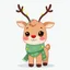 Placeholder: "An adorable chibi reindeer for Christmas, with big round eyes, small antlers, a cute red nose, and a cozy green scarf with snowflake patterns. The reindeer has a friendly, joyful expression and is decorated with tiny Christmas lights wrapped around its antlers. The background is light and minimal, with soft snowflakes and a hint of snowy ground. Vector illustration style, bright colors, simple lines, and holiday spirit."