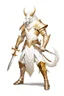 Placeholder: Full Body, Male White Dragonborn, Monk, Holy Knight, boxer pose, White and Gold outfit colour theme