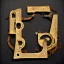 Placeholder: The letter P from the alphabet, constructed from machine parts, steampunk-style