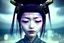 Placeholder: japan head portrait,geisha makeup, meditation, galaxy sky, 8k quality , portrait,beautiful ghost in the shell , post-apocalyptic in a sin city, realistic, intriacte detail, sci-fi fantasy style, volumetric lighting,24mm , particales,highly detailed,cinematic, deep purple , green eyes ., unity engine, bloom,cinematic lighting,blue tone, octane render,