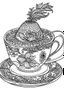 Placeholder: Outline art for coloring page, 1960'S STYLE EMPTY ENGLISH TEACUP, coloring page, white background, Sketch style, only use outline, clean line art, white background, no shadows, no shading, no color, clear