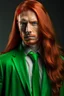 Placeholder: man, long red hair, long red jacket with green tie, green eyes,