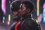 Placeholder: Miles morales in 8k nier automata drawing style, Carrying them, cinematic mood, neon effect, close picture, rain, highly detailed, high details, detailed portrait, masterpiece,ultra detailed, ultra quality