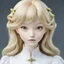 Placeholder: a close up of a figurine of a woman, yoshitaka amano photorealistic, girl standing, american realist style, teen elf girl, tilted perspective, pale fair skin, editorial photo from magazine, very large eyes. symmetry, submissive, light blond hair, as a xixth century painting, gangly, loli