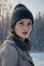 Placeholder: portrait of Maria Taktouk in Syberia , snowfall , winter outfit , realistic skin texture, cinematic, 75mm