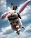 Placeholder: Ultra realistic speed clouds sky scene, wide angle view, child falling down with many Children background, rabbit head, inflatable monsters, circus dress style, feather color, free jumping flying, many trinkets, hair monster, many jelly beans, balls, color smoke, smile, happy, extreme, wind, clouds sea, 20,000 feet altitude, stratosphere, soft color, highly detailed, unreal engine 5, ray tracing, RTX, lumen lighting, ultra detail, volumetric lighting, 3d, finely drawn, high definition.