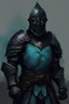 Placeholder: A dark knight with turquoise blue steam in his eyes, Corinthian helmet, black armor, standing darkly on a medieval battlefield.