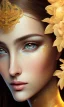 Placeholder: Portrait of beautiful women, correct facial symmetry, golden crown, dark brown hair, dark background, white flowers, loish style, painting, 8k, colorful, brush strokes,