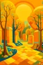 Placeholder: A yellowish orange colored blocky park with magnets painted by Paul Ranson