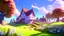 Placeholder: A simple and cute environment concept art of a small farm surrounded by nature, the farm has fantasy colours, cute fences,, crops, trees, bubbles, flowers, butterflies, fields, soft and simple, rendered in unreal engine, soft pastel colours, hues, blue, pink, purple, intriguing, peaceful and serene, 3D indie studio