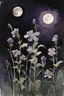 Placeholder: Night, purple flowers, moon, gothic horror films influence, winslow homer watercolor paintings