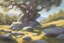 Placeholder: sunny day, trees, rocks, cosmic influence, sci-fi, epic, news snakedos youtube channel influence, friedrich eckenfelder and jenny montigny impressionism paintings