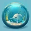 Placeholder: A cute little Narwhal in a small circular fish tank.