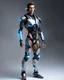 Placeholder: Realistic Photography facing front Handsome man super model brown hair science fiction style humanoid half with full body cyborg mechanicals and cybernetics lights wearing headphones,he on standing cool pose