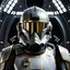 Placeholder: star wars bald male corellian pilot wearing gunmetal grey and black First Order special forces TIE pilot armored flightsuit and helmet with gold trim inside the jedi temple, centered head and shoulders portrait, hyperdetailed, dynamic lighting, hyperdetailed background, 8k resolution, volumetric lighting, light skin, fully symmetric details