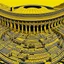 Placeholder: A golden yellow coliseum with fists designed in ancient Egyptian hieroglyphics painted by MC Escher