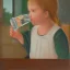 Placeholder: Distant Painting of a little girl drinking water in a glass