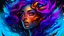 Placeholder: A woman's face with colorful hair and waves surrounding her, in the style of realistic fantasy, neon color palette, dark bronze and violet, split toning, exotic realism, contest winner, gorgeous colors