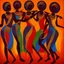 Placeholder: an abstract painting with figures of three African women dancing