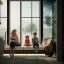 Placeholder: Retro family in a futuristic house, futuristic city in the window. Cinematic lighting, 8k, ultra detail, realistic photo,