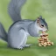 Placeholder: A grey squirrel seating on a tree and eating nuts, – watercolour painting in pastel colours, detailed image, 4K