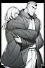 Placeholder: man in raincoat hugs girl, line arts, greyscale