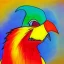 Placeholder:  one colorful bird in golden cage singing painting crayon