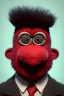 Placeholder: Waist up muppet Portrait, Kim Jong-un as muppet doll, black suit, photo studio, red background, unreal engine 5, concept art, art station, god lights, ray tracing, RTX, lumen lighting, ultra detail, volumetric lighting, 3d.