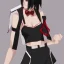 Placeholder: Ryuko Matoi,black skirt,black crop top,suspenders,red tie,red ahoge,