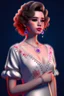 Placeholder: full body woman, from Russian Federation , elegant dress, elegant curled hair , 19 years old ,earring, nice make up,8k, Candid avant garde portrait, charming woman, wearing Lovely Flower Diamond Pendant, octane render 3d, plastic material