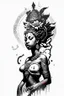 Placeholder: black and white illustration in a tattoo style of the oshun divinity for a stencil tattoo in a white background