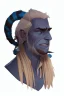 Placeholder: A tieffelin with blue skin and white Dreadlock hair. His pupil-less eyes are green. He wears a small beard.