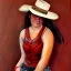 Placeholder: Full body portrait, painting, medium shot lady Cowboy