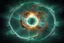 Placeholder: A supernova explosion's blast wave is spreading in a circle outward in all directions, overtaking green and blue worlds, ripping them apart and spreading debris into a ring around the dead star.