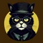 Placeholder: Drawing of a surprised cat with black jacket, hat and glasses, NFT style